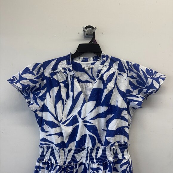 Chicos Flutter Sleeved Maxi Dress - Blue & White Vacation Dress - Chicos Size 3 - Picture 5 of 12
